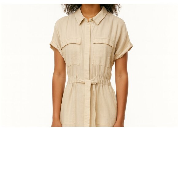 Beige Utility Jumpsuit with Tie Waist – Casual One-Piece (six pockets) - Picture 3 of 3
